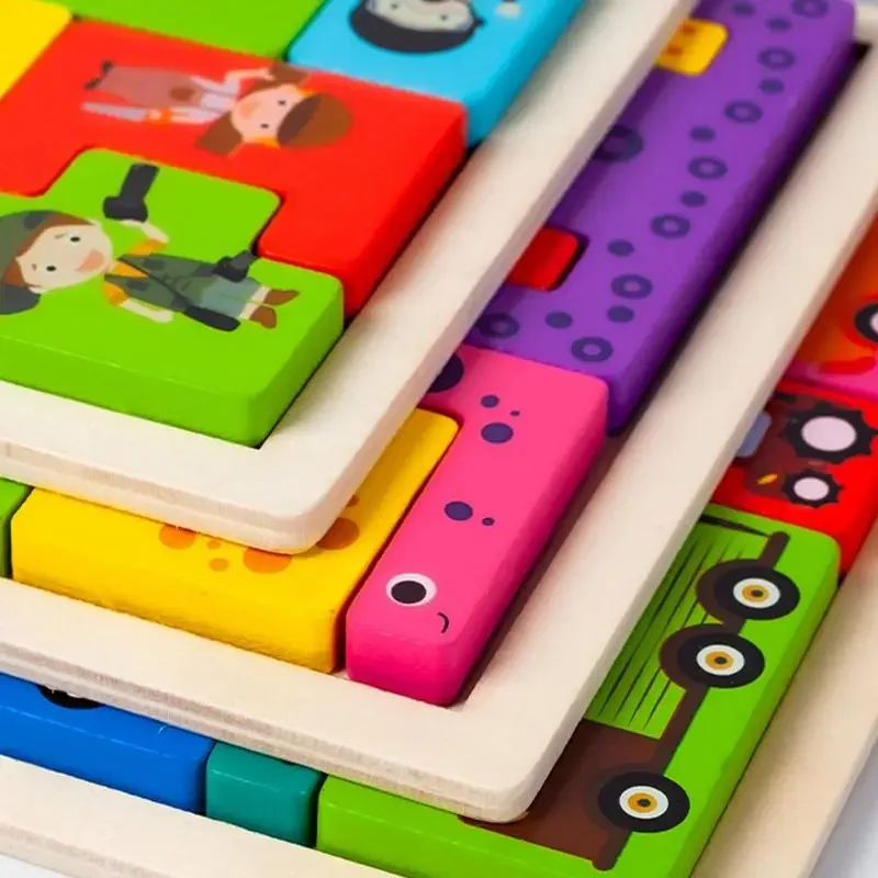 مطبوعة لطيف الحيوان ثلاثية الأبعاد الألغاز الخشبية الملونة Tangram الرياضيات اللعب مرحلة ما قبل المدرسة الاطفال الفكرية التعليمية الأطفال لعبة مونتيسوري