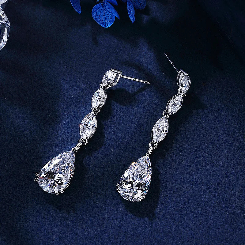 

New Luxury 925 Sterling Silver 10*15MM Pear Cut Lab Diamond Gemstone Drop Earrings Wedding Engagement Fine Jewelry Gift