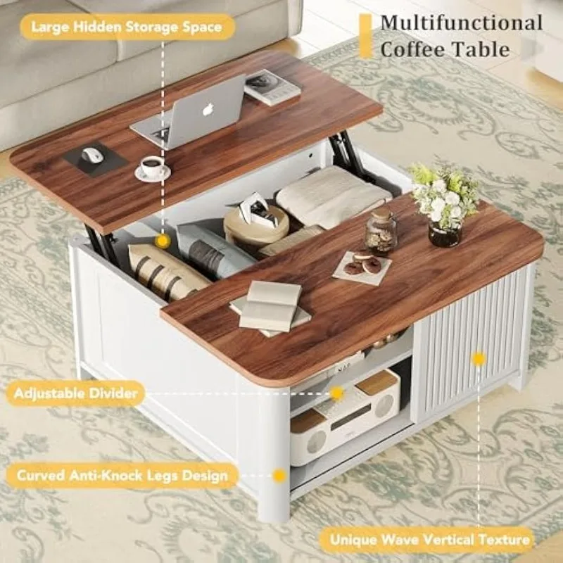 Lift Top Coffee Table with Storage, 31.5" Mid Century Modern Square Coffee Tables for Living Room,White
