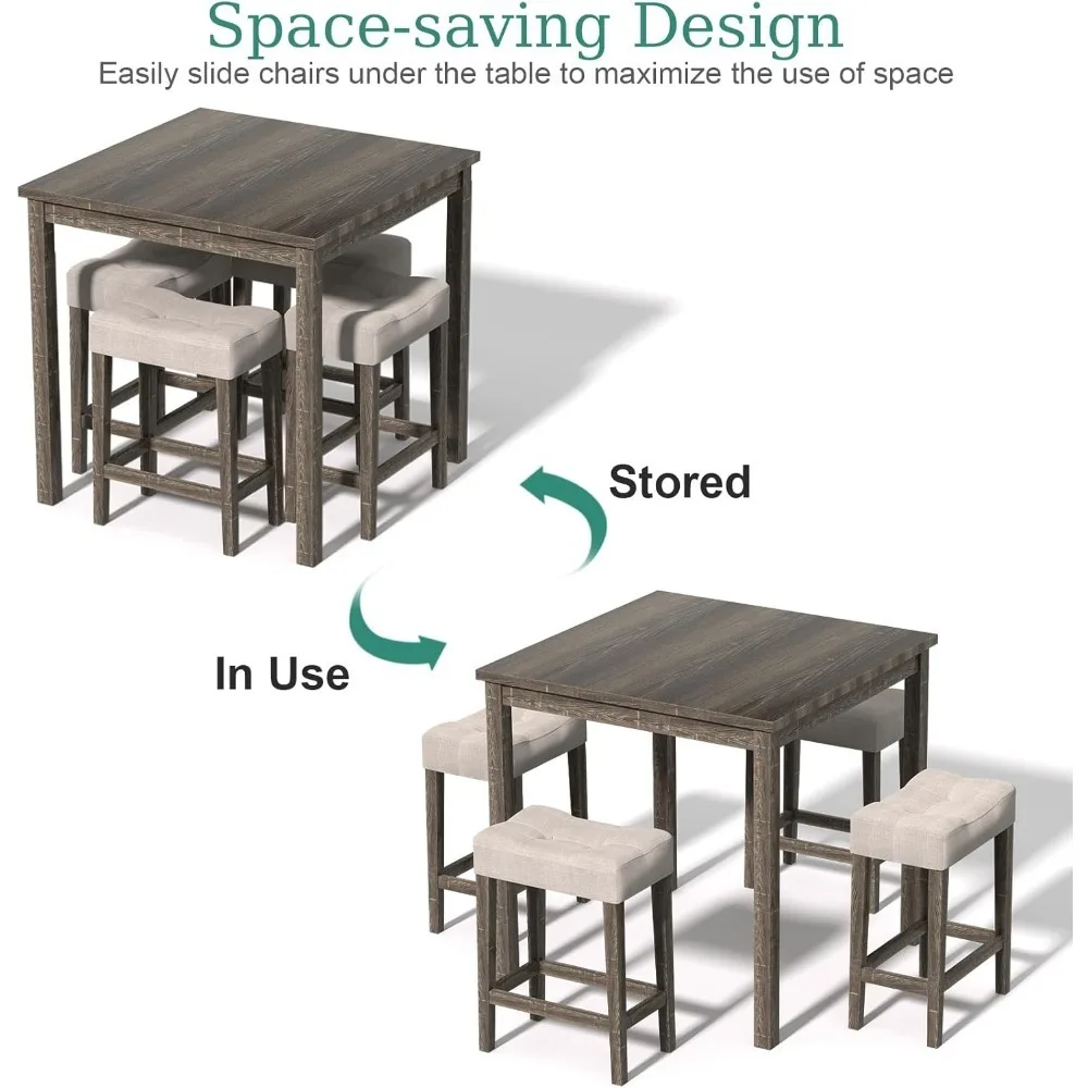 5-Piece Dining Table Set for 4, Square Tables and Chairs Set, 36