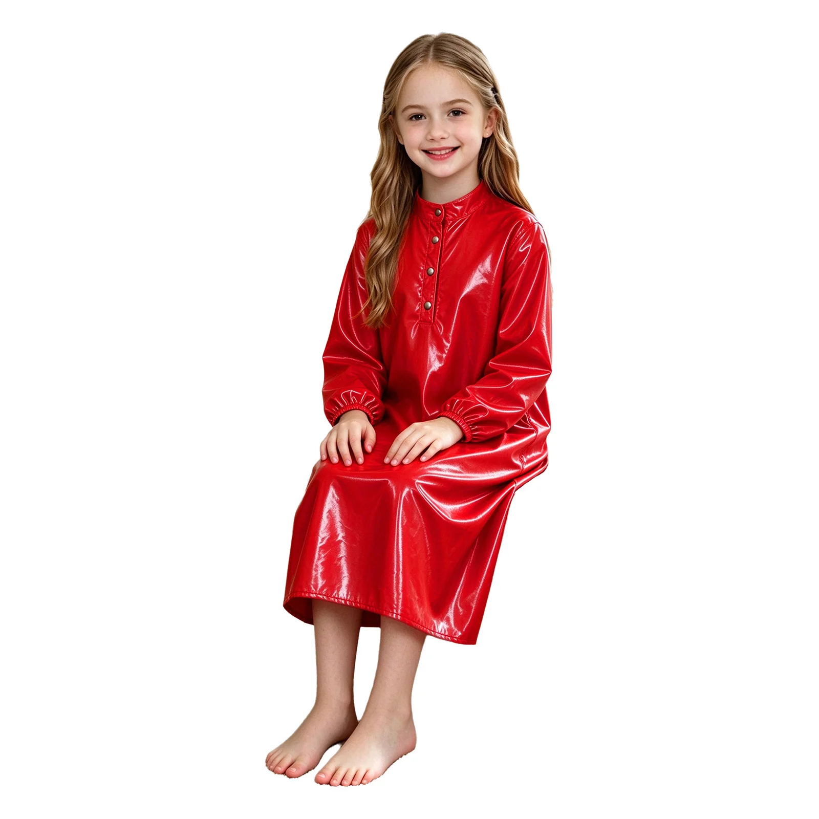 Kids Girls Water Resistant Dress Muslim Robe Glossy Cover Up Dress for Party Birthday Theme Party Costumes