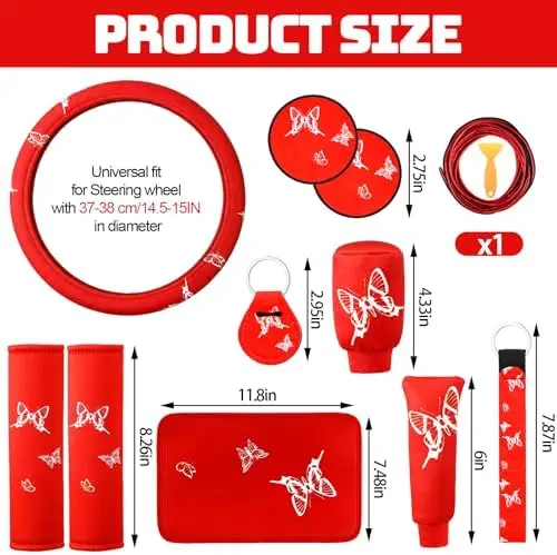 

BBTO 43-Piece Car Seat Cover Set – All Red, Full Accessories for SUV, Women Drivers