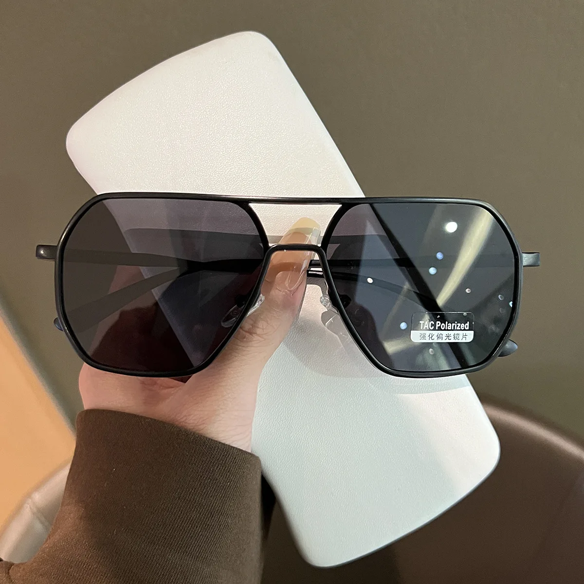 Oversized Vintage Double Bridge Sunglasses Unisex Polarized Photochromic UV400 Driving Fishing Day Night Shades