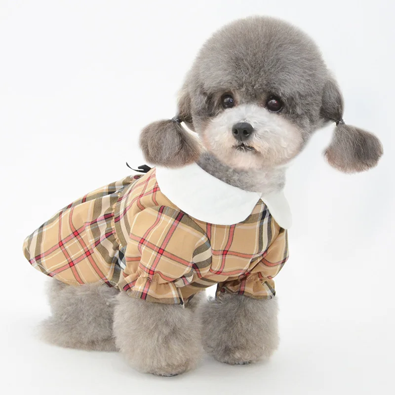 

INS Small Dog Skirt Pet Birthday Costume Luxury Yellow Plaid Dress for Small Medium Dogs Teddy Pomeranian Yorkshire Clothing
