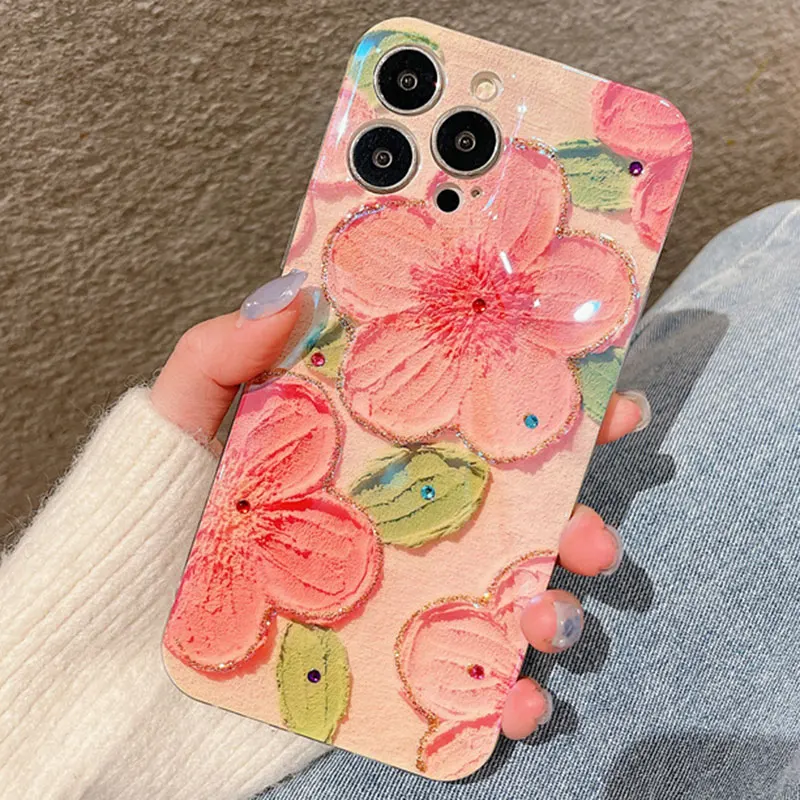 Flower Diamond Phone Case For Samsung Galaxy S22 Ultra S21FE S20FE M52 M33 M23 A73 A53 A52 A33 A32 5G A23 A22 A13 A12 Soft Cover