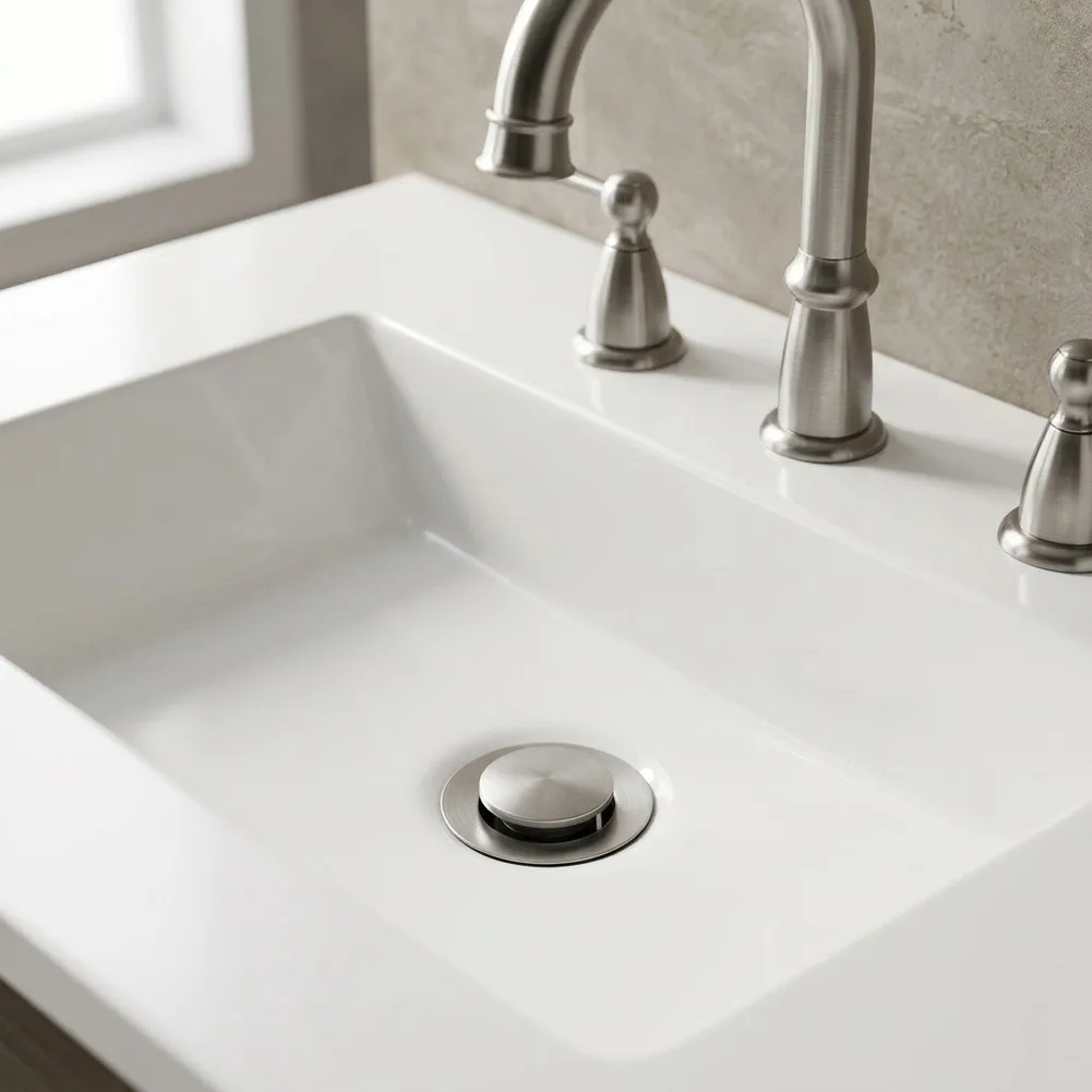 Stainless Steel Overflow Lift Drain for Washbasins with Solid Brass Reinforcement and Resistance to Degradation