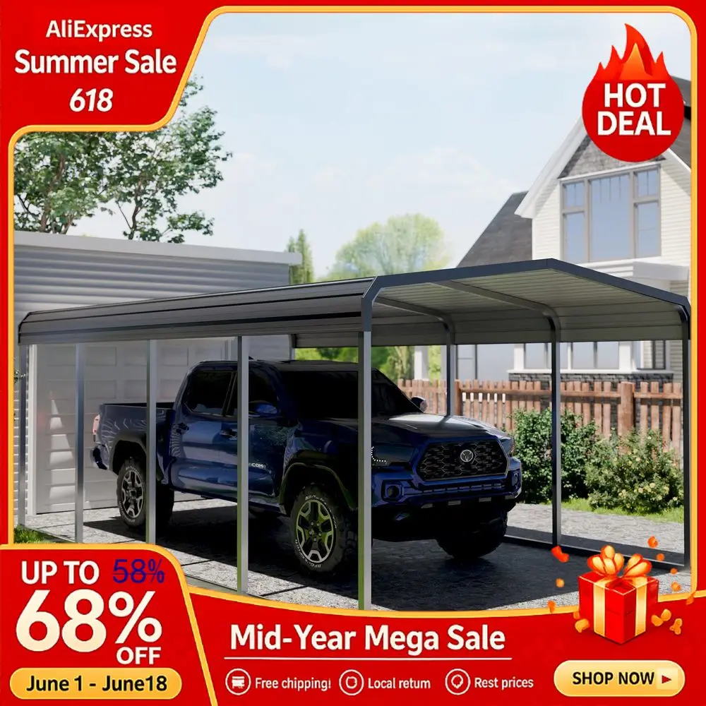 

12x20FT Heavy Duty Metal Carport Kits Galvanized Steel Roof and Frame, Outdoor Carport Canopy Enhanced Base, Extra Large Custom