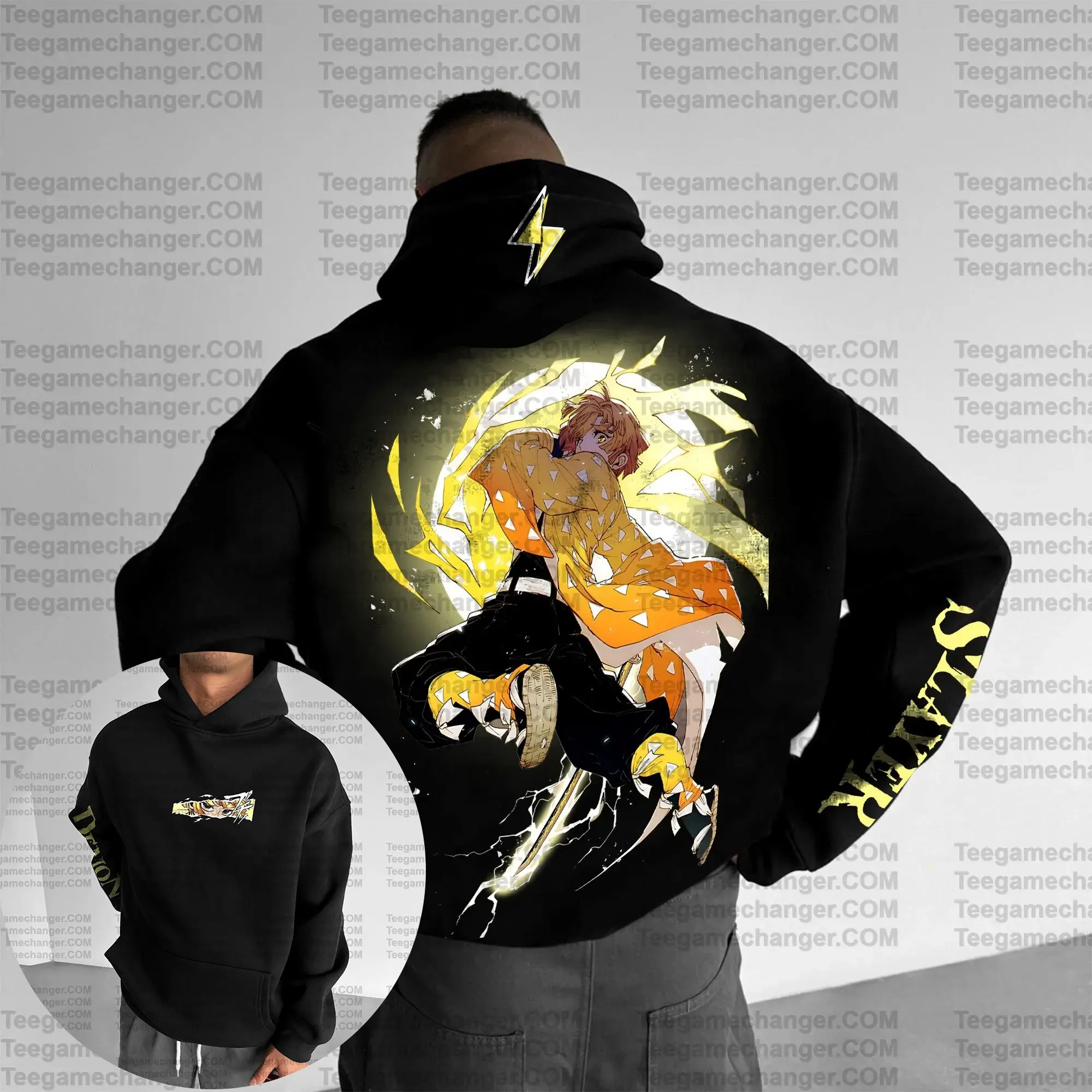 بانداي 2026 جديد شيطان القاتل الفحم لانج المياه التنفس أنيمي مطبوعة كبيرة الحجم الرجال معطف بقلنسوة في الهواء الطلق بلوزة فضفاضة غير رسمية #4