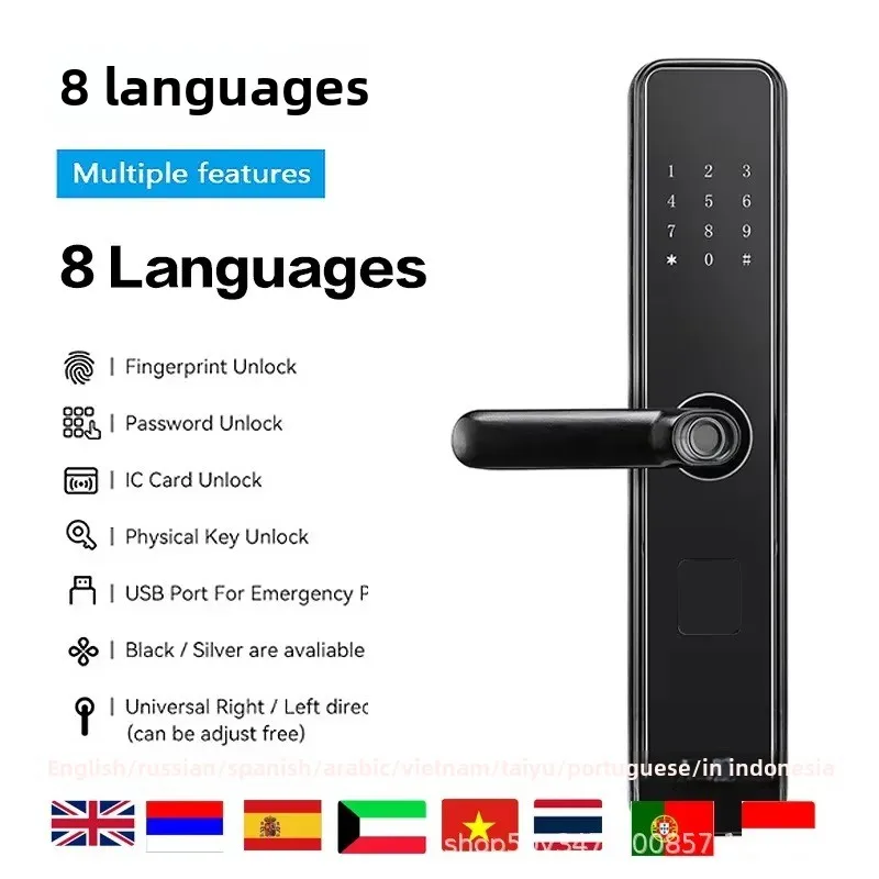 Biometric fingerprint door lock, Bluetooth smart lock, keyless access control, password IC card,smart living support 8 languages