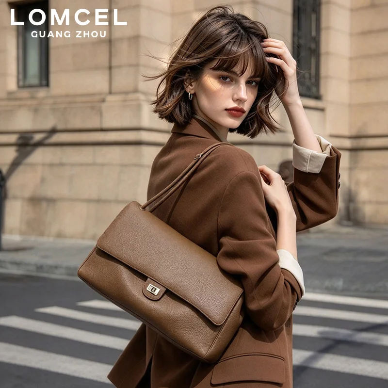 LOMCEL 251 Crossbody handbag with shoulder strap, versatile for cross-border use, high-quality cowhide material on the front