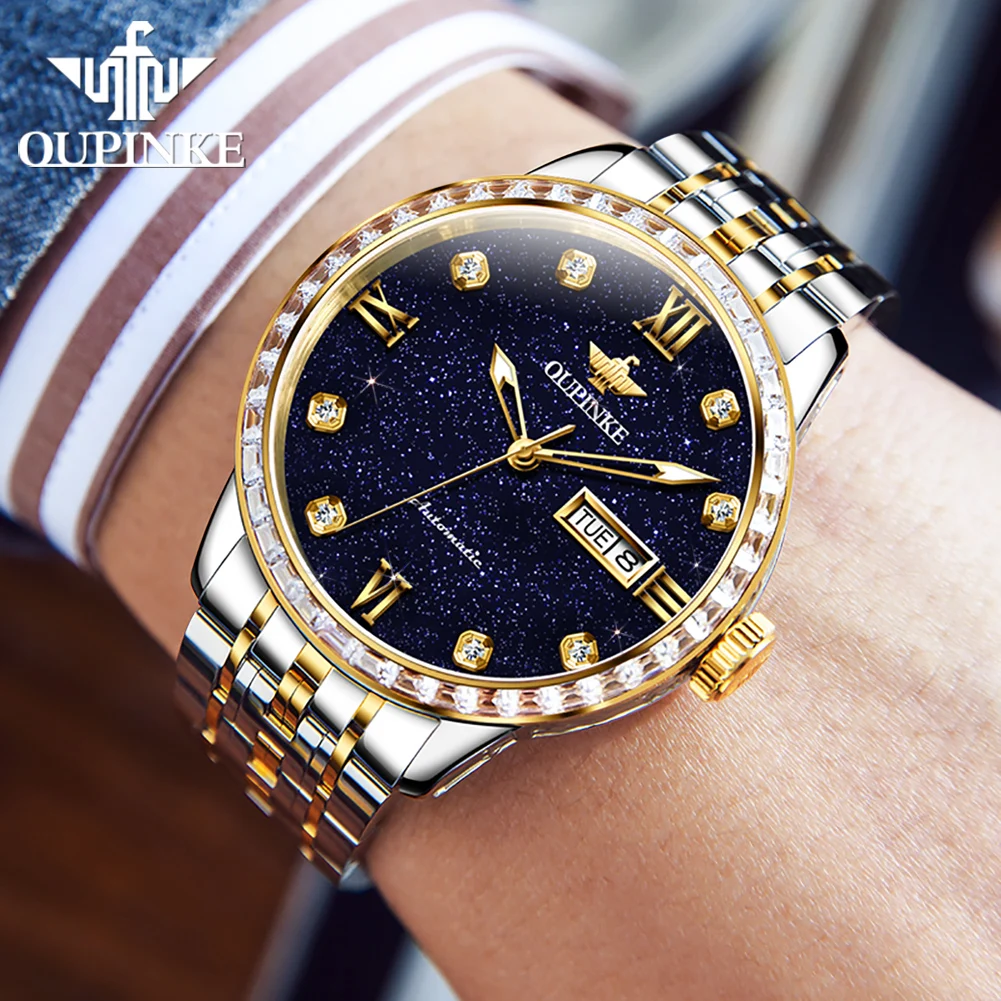 OUPINKE 3241 Man Watch High-ended Luxury Original Automatic Mechanical Wrist Watches for Men Starry Sky Dial Elegant Mens Watch