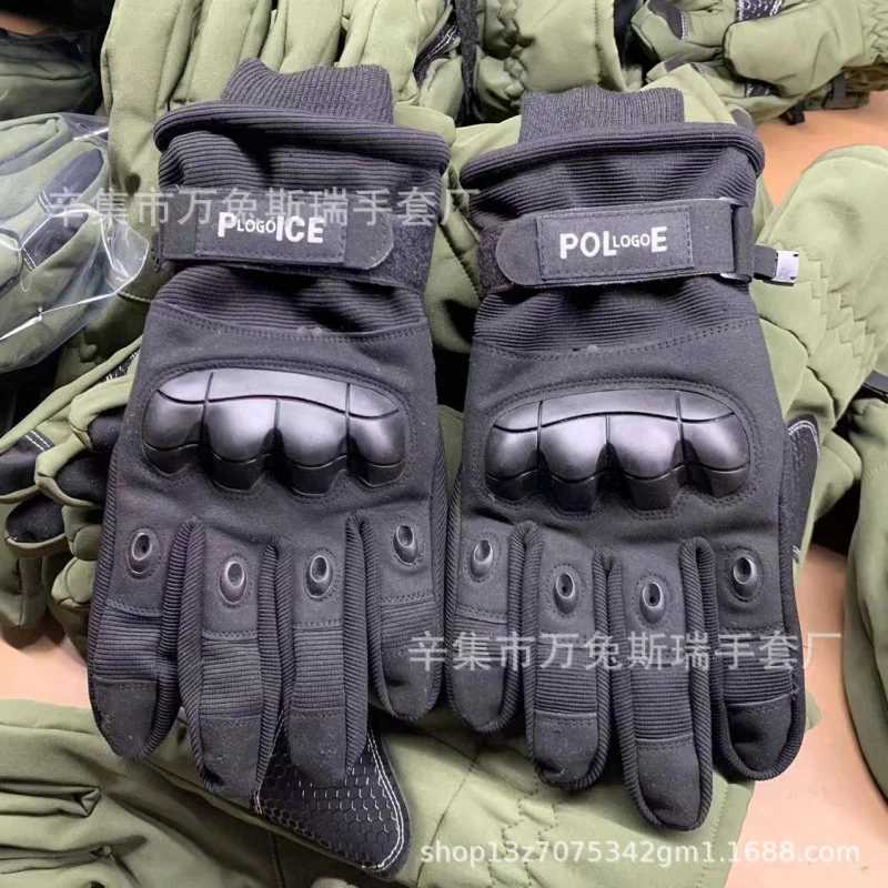 Winter Iron Riding Full Finger Gloves Touch Screen Windproof Outdoor Fleece-lined Thermal Tactical Fighting Combat Training Ridi