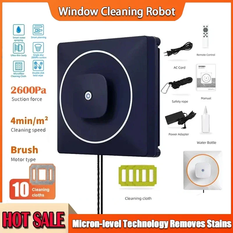 

Smart Window Cleaning Robot with 50ml Water Tank Brushless Motor 2600Pa Vacuum Auto Sprayer - Efficient Home Cleaning Robot