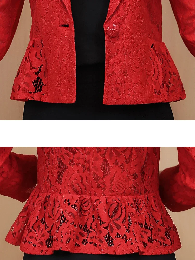 Jackets for Women 2024 Office Lady Red Black White Slim Lace Cardigan Woman Jacket Fashion Short Jacket Coat Women Clothes D539