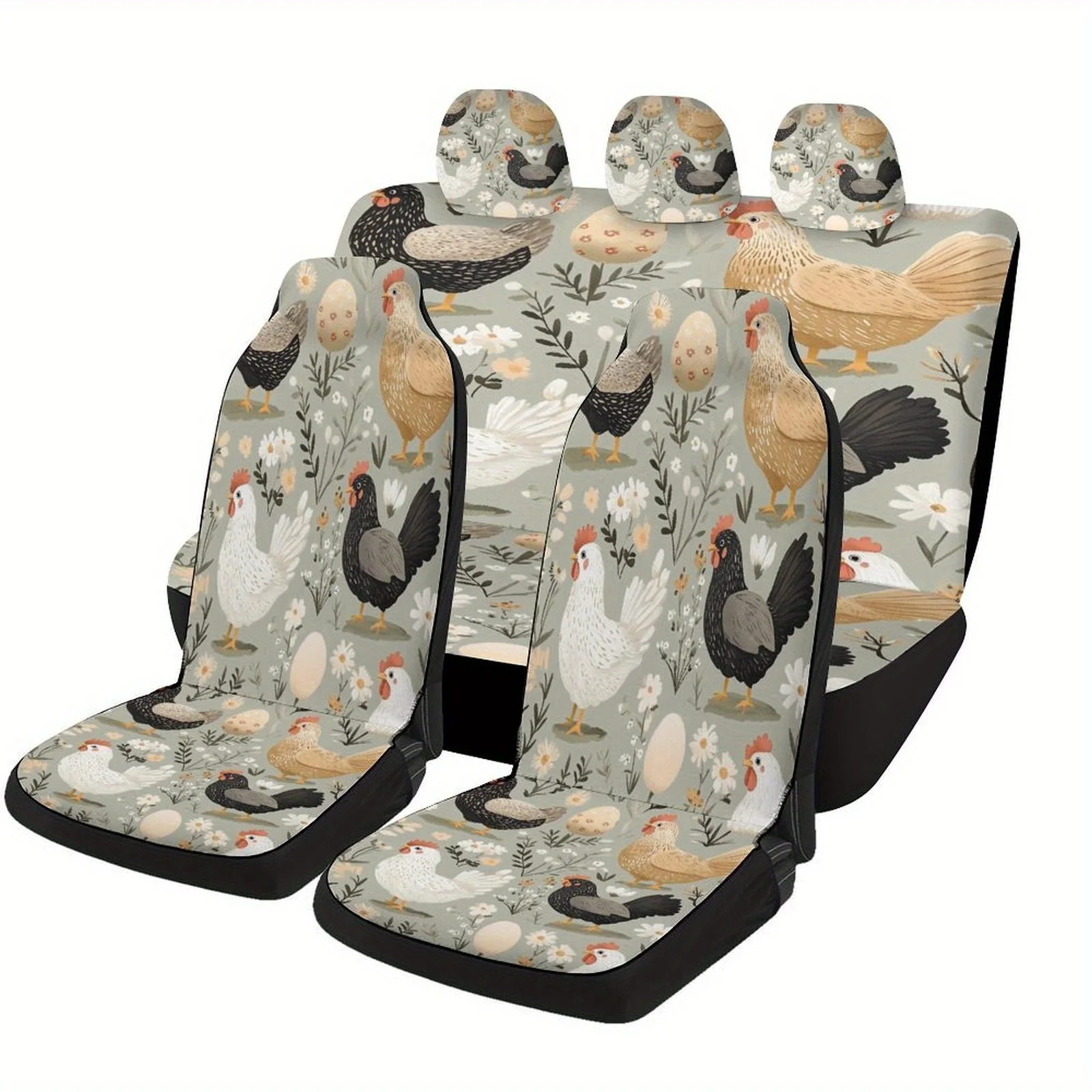 

Набор чехлов для автомобильных сидений с рисунком цыплят и яйцами для большинства автомобилей, модные декоративные защитные чехлы для автомобильных сидений, полный комплект, универсальный C