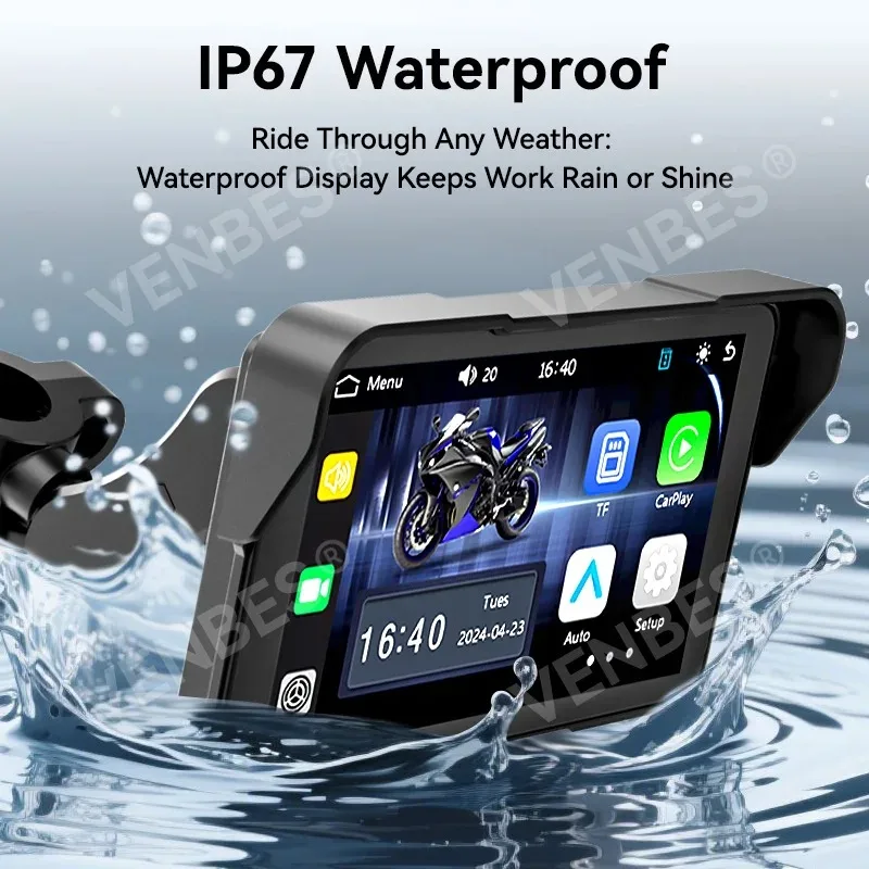 شاشة ملاحة تلقائية للسيارات CarPlay مقاس 7.0 بوصة مع كاميرا CarPlay عن بعد للملاحة للدراجات النارية مزودة بتقنية البلوتوث لهاتف Moto