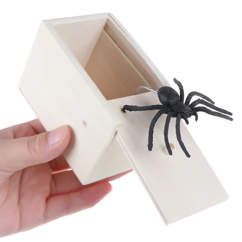 Funny Wooden April Fool's Day Grappige Schrikken Kleine Houten Doos Spider Scary Meisjes Onderwijs Baby Speelgoed Hot Nieuwe