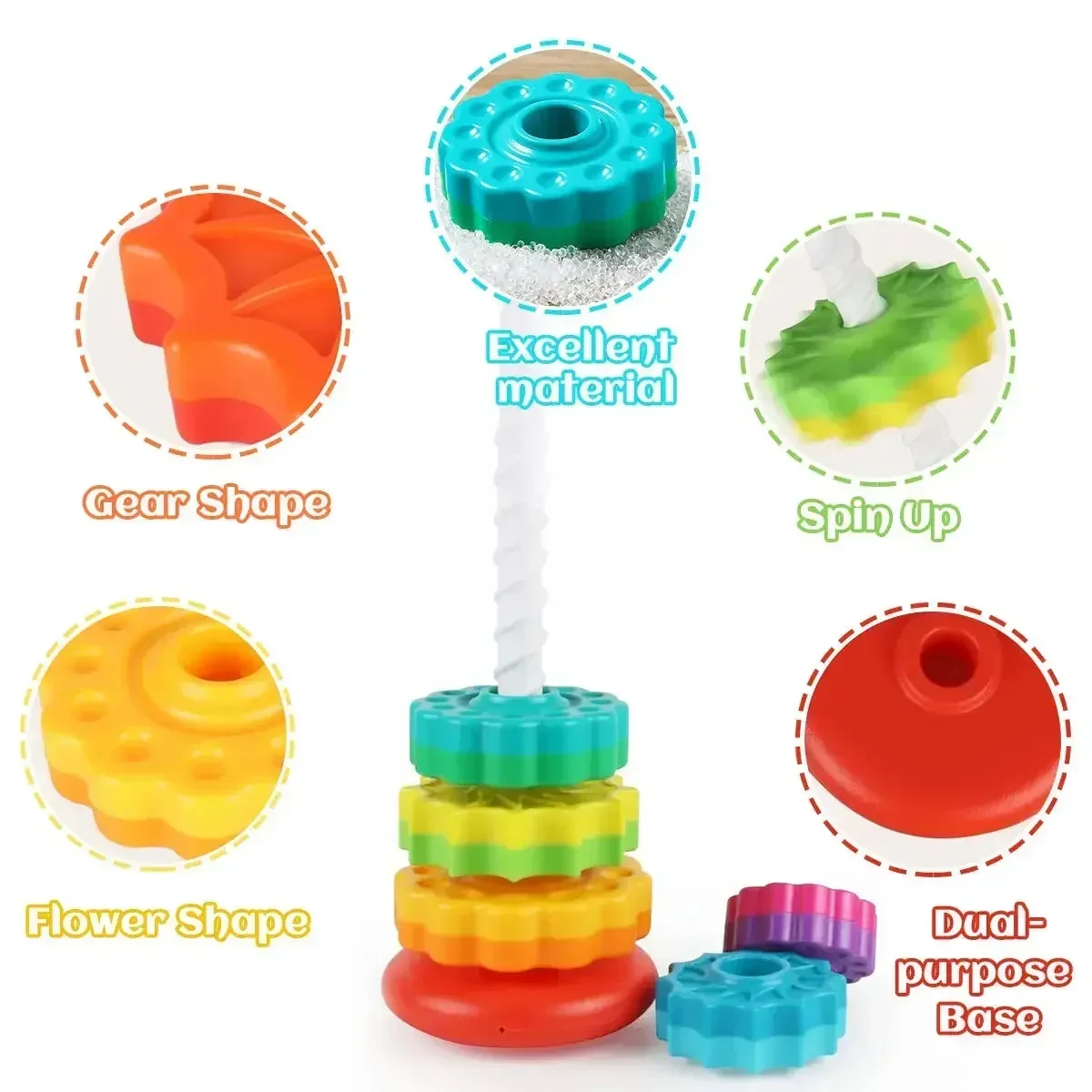 Rainbow Rotating Stacking Toy Tower Stacking Tower Rotating Stacking Sorting Game Children's Montessori Educational Toy