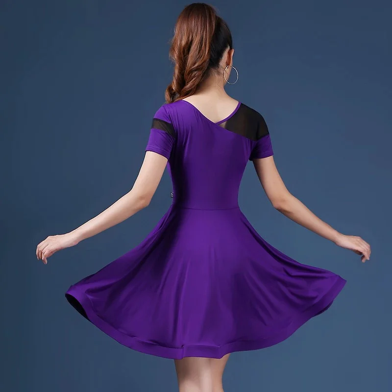 Sexy Dresses for Women Modern Professional Performance Training Short Sleeves Line Dance Clothing Women Purple Wear Costume Use