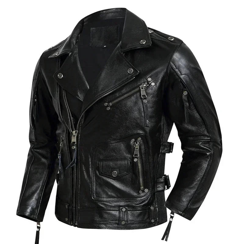 Mens Leather Jacket Thick Genuine Cow Slim Men's Riding s Motorcycle Biker Clothes Chaquetas Moto Hombre