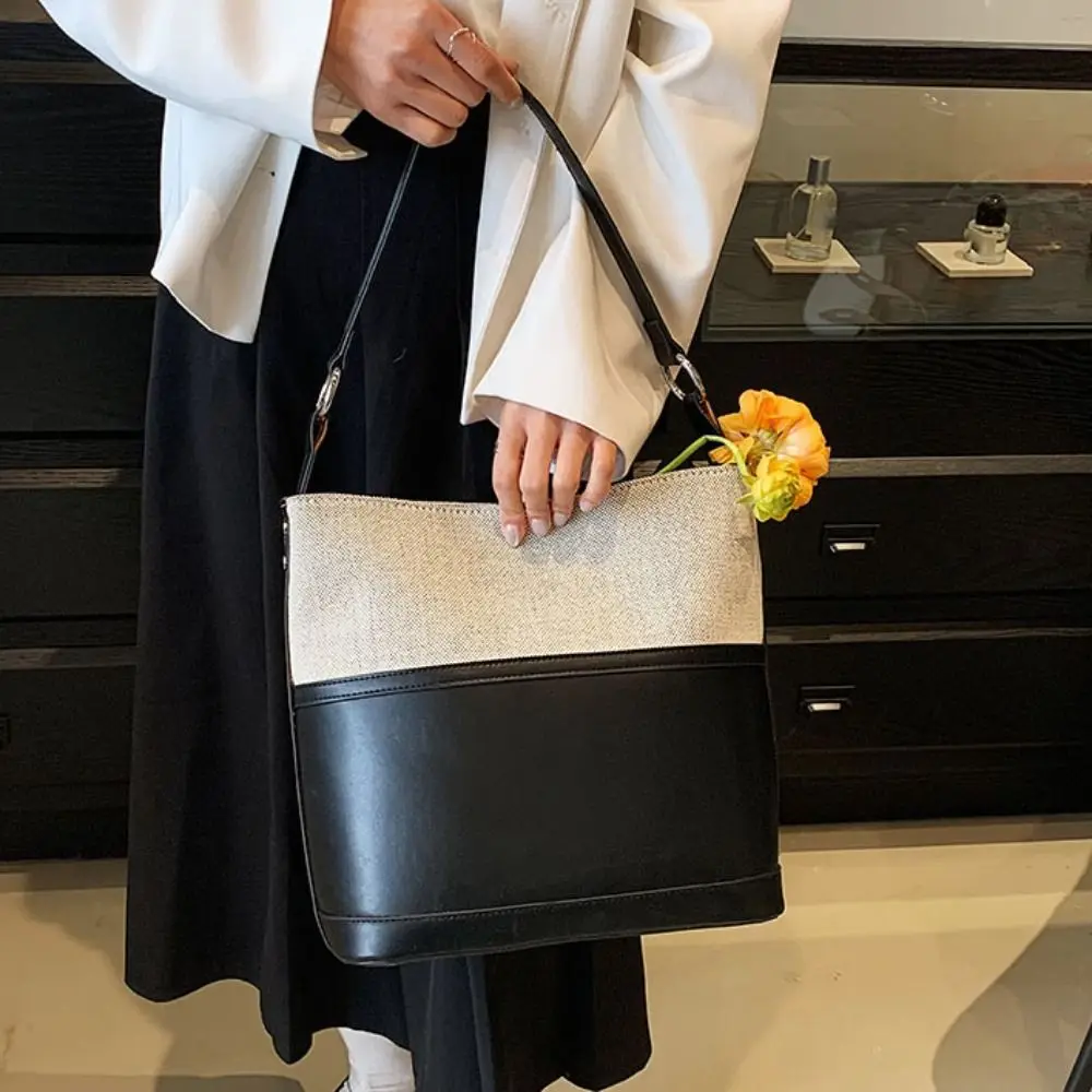 

Patchwork PU Leather Shoulder Bag Large Capacity Casual Retro Underarm Bag Korean Style Handbag New Design Tote Bag Outdoor