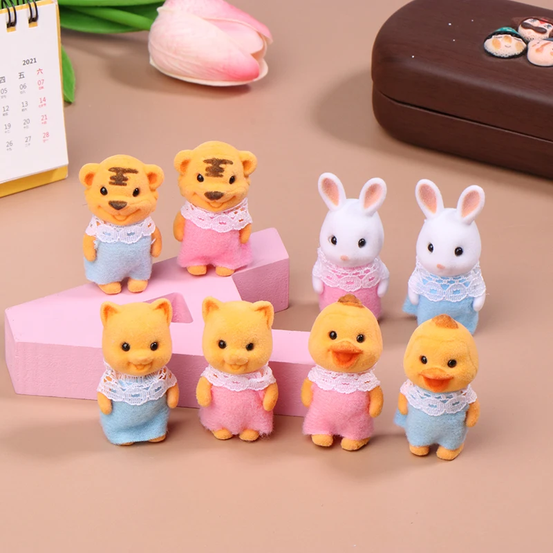 1:12 Simulation Forest Animal Family Rabbit Cat Tiger Chick Baby Dollhouse Figures Collectible Toy Furniture Set Gift