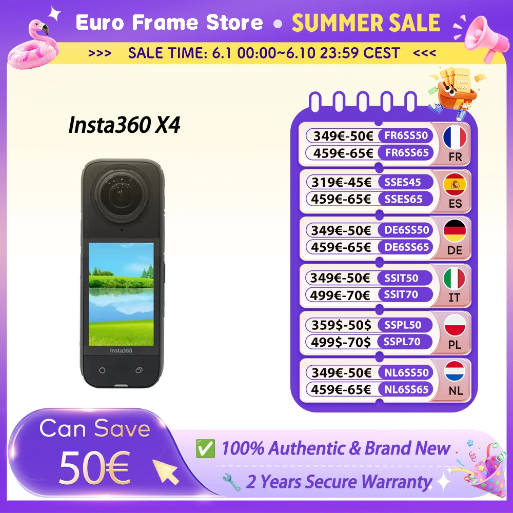 【Entrepôt UE】Caméra d'action 360° Insta360 X4 8K étanche, vidéo grand angle 4K, batterie 2290 mAh, caméra sportive Insta360 X4
