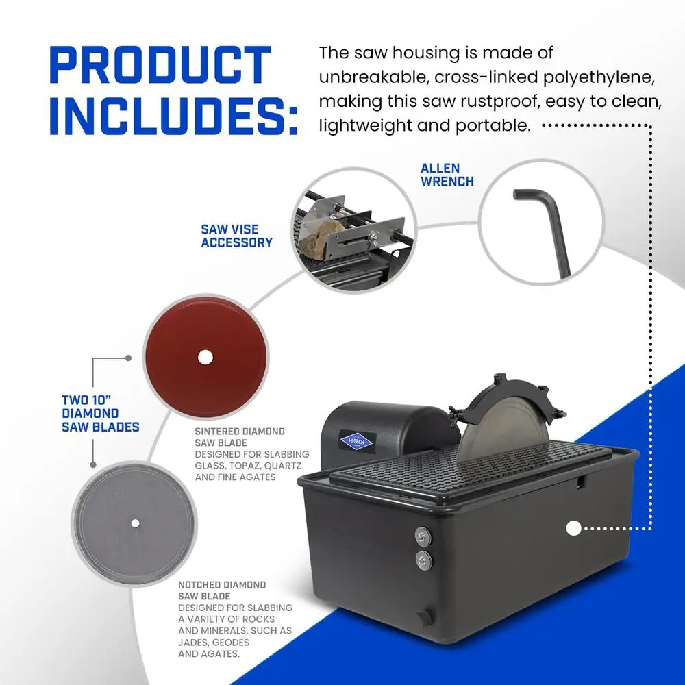10" Lapidary Equipment Slab Saw Rock Glass Cutting Machine Includes TWO 10" Diamond Saw Blades Rigid Portable High Performance