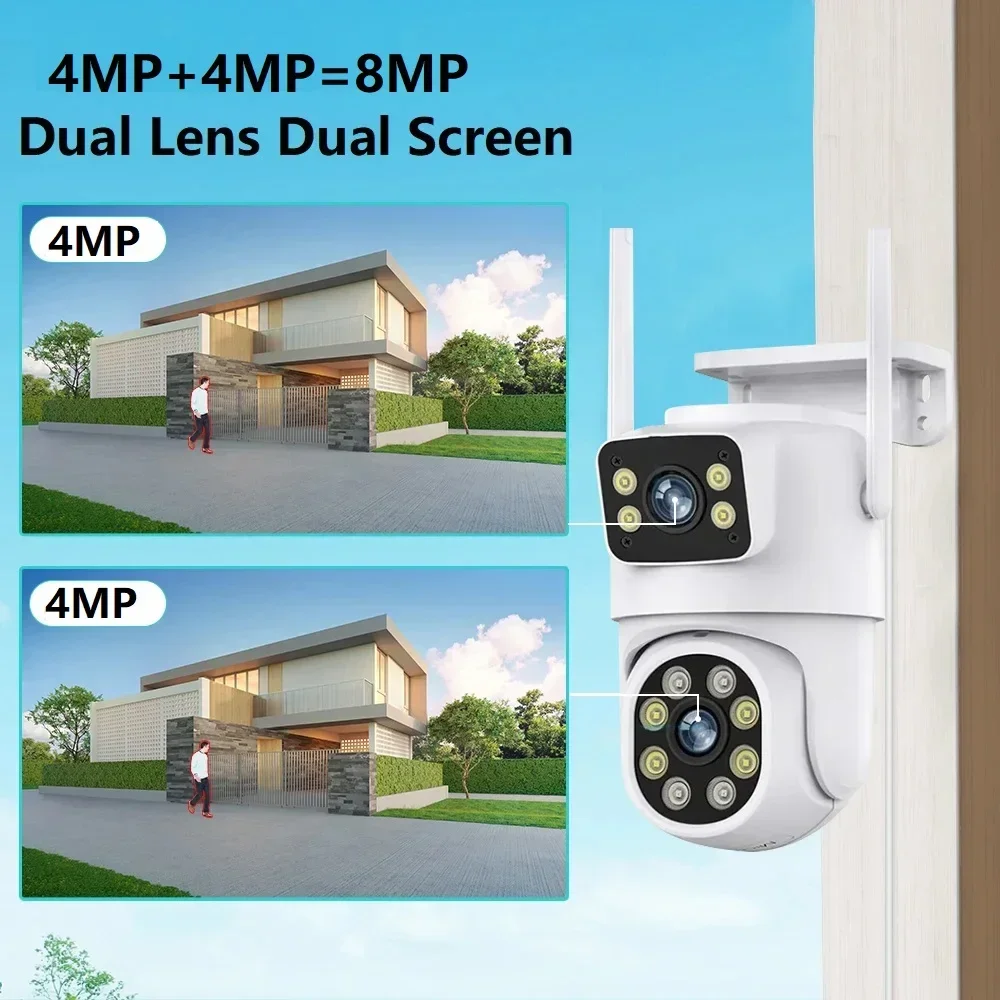 8MP 4K Tuya Smart Life WiFi PTZ IP Camera Dual Lens Dual Screen Auto Tracking Motion Detection Home Wireless Security Camera