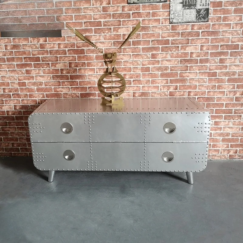 

Industrial style aluminum leather rivet TV cabinet LOFT American retro personalized decorative side cabinet living room floor