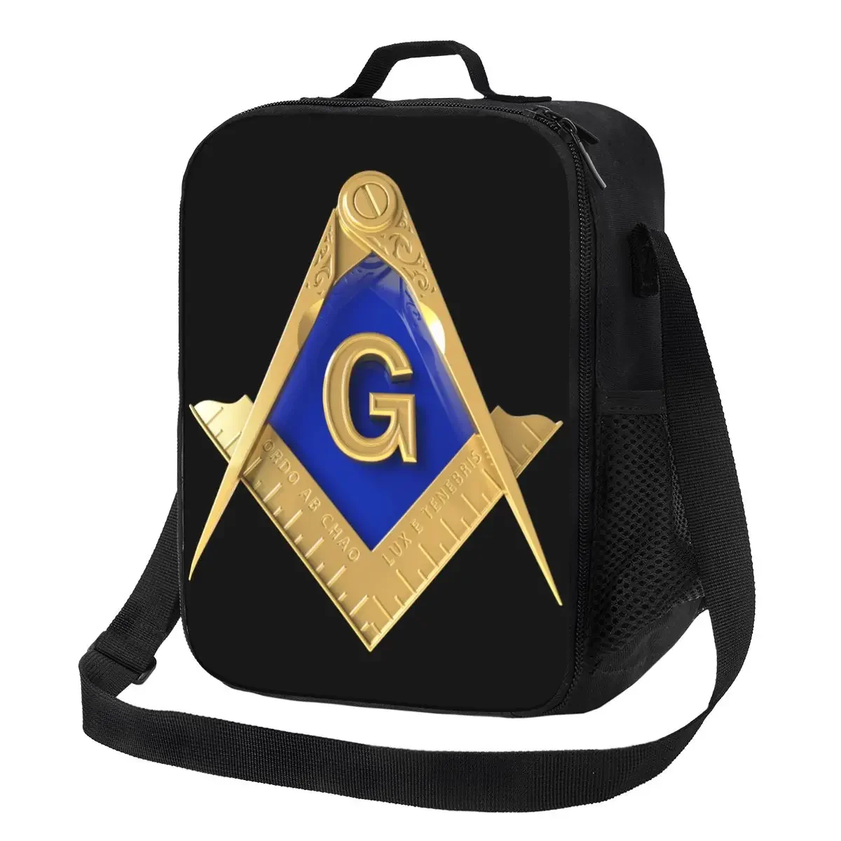 Freemason Gold Square Masonic Thermal Insulated Lunch Bags Portable Lunch Tote for Outdoor Picnic Multifunction Bento Food Box