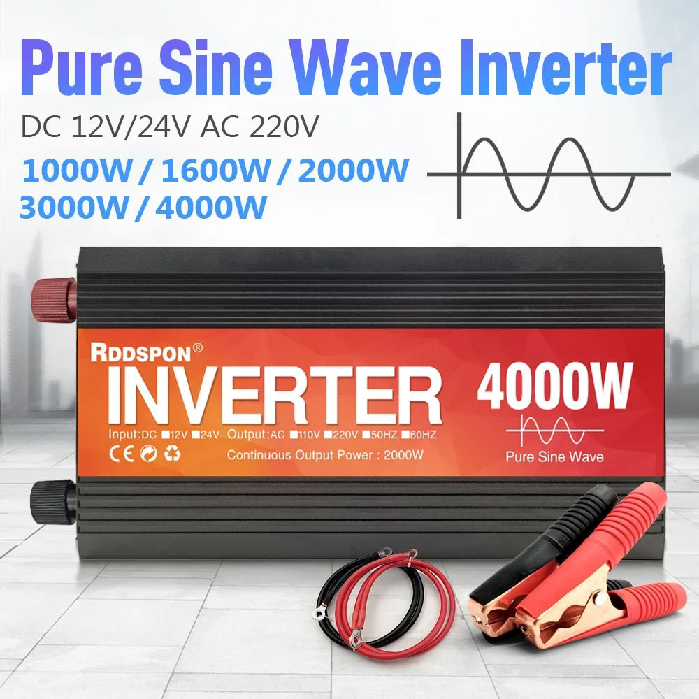 1000W-4000W Pure Sine Wave Inverter DC 12V 24V To AC 220V 50Hz 60Hz Voltage Transformer Converter Solar Off Grid Power Inverters