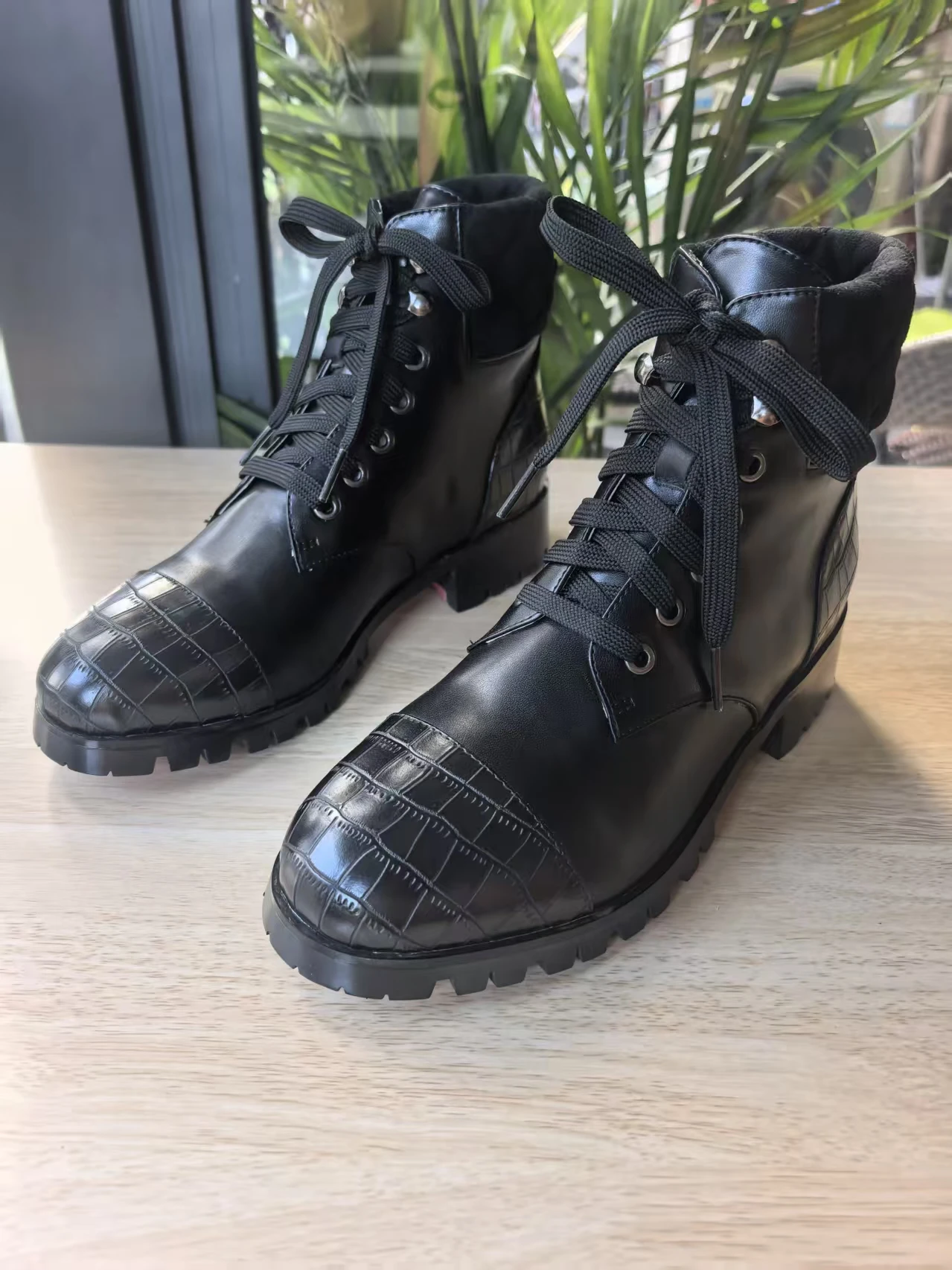 Women's Black Leather Stitching Round Toe Chunky High Heel Strap Design Simple Classic Design Ladies Office Street Ankle Boots