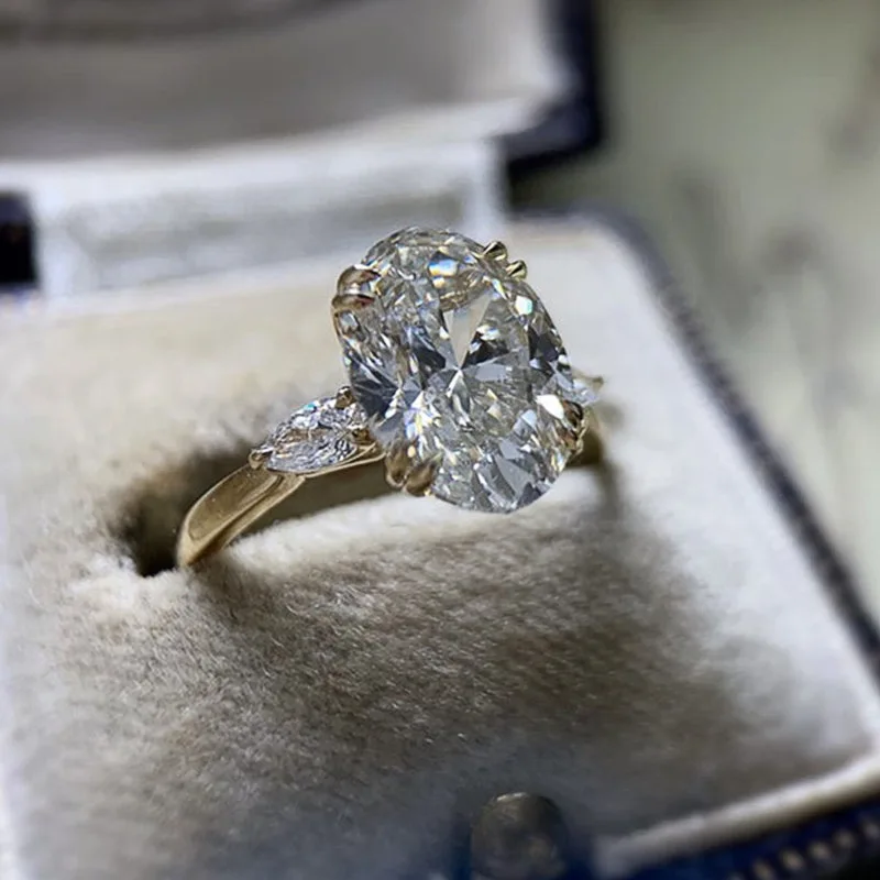 New Simple Oval Cubic Zirconia Wedding Bands Women's Ring Luxury Gold Color Engagement Rings Bright Fashion Jewelry Wholesale