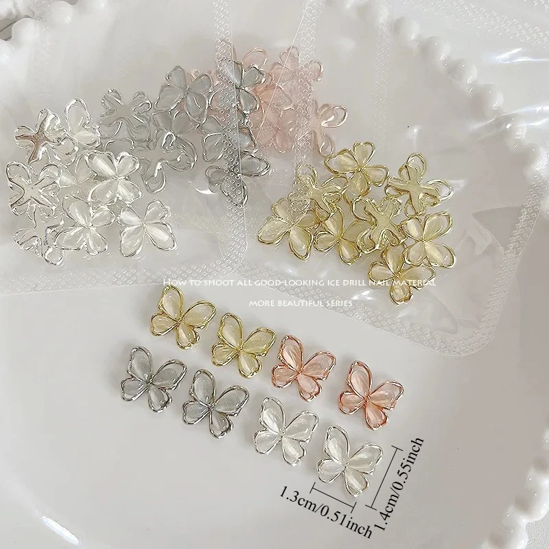 10Pcs 3D Golden/Silvery Butterfly Shape Nail Charms Alloy Nail Art Manicure Jewelry For DIY Luxury Accessories