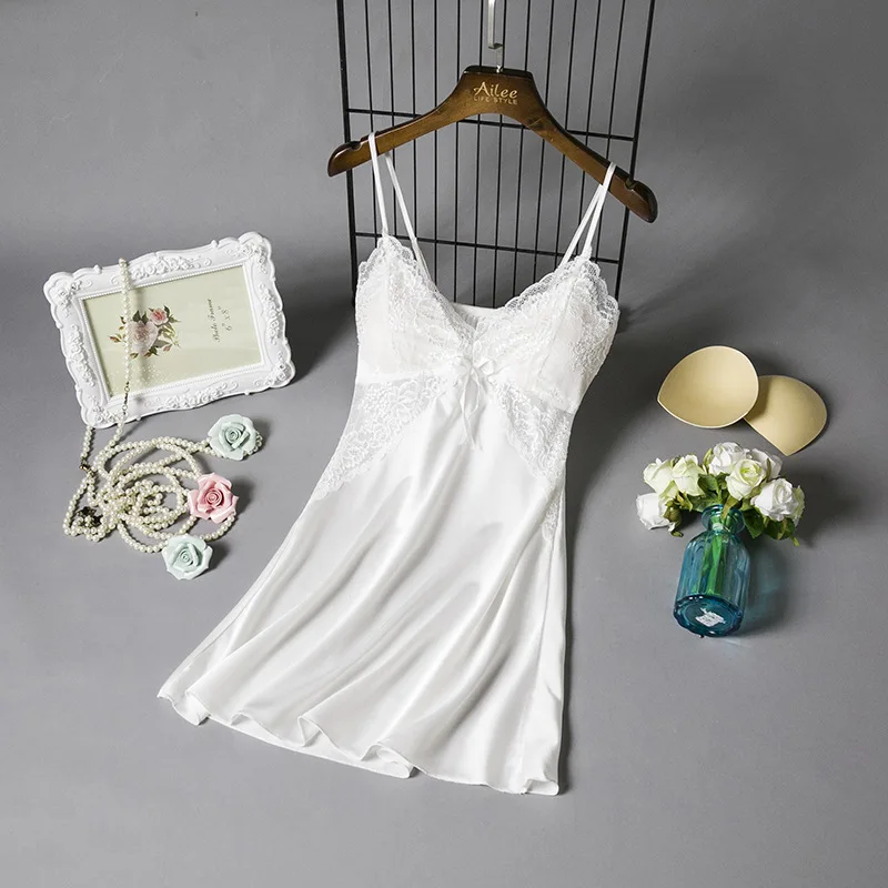 

Lace Backless Nightdress Summer Rayon Satin Suspender Nightgown Loungewear Sexy Female Chemise Nightwear Dress Sleepwear Gown