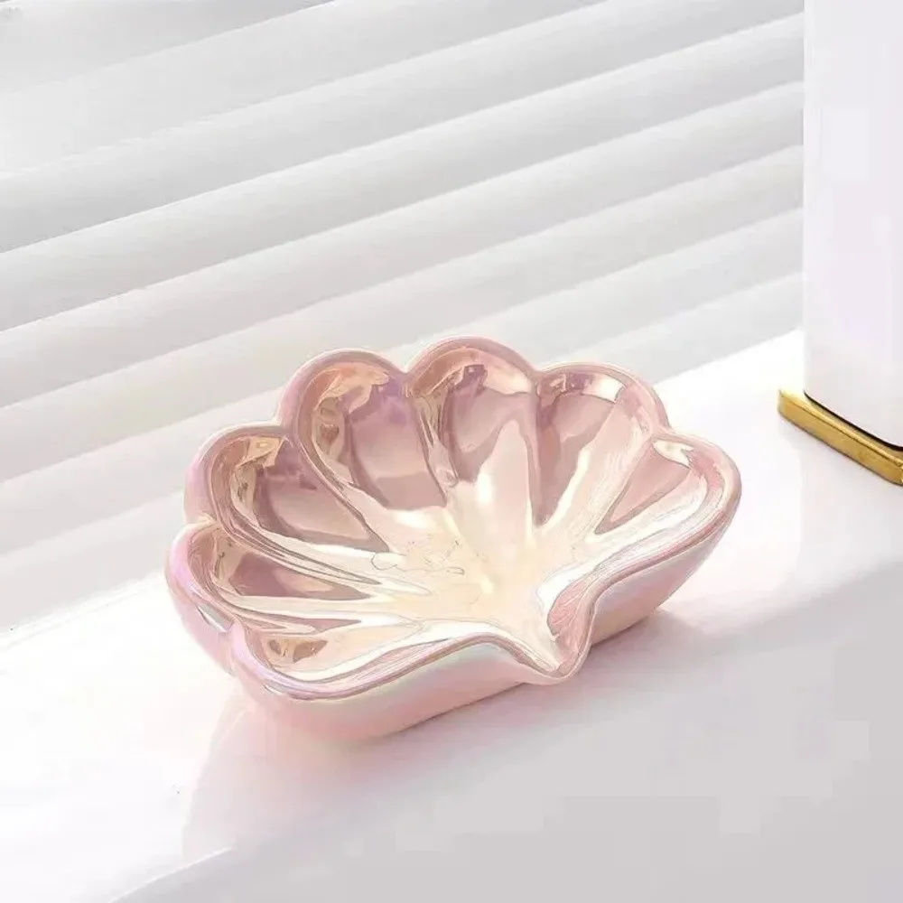Fashion Shell Shaped Soap Dish Box Ceramic Portable Desk Jewelry Display Tray Drain Rack Waterproof Soap Holder