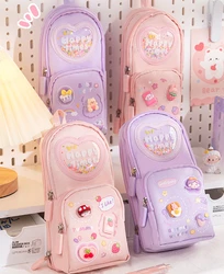 Estuches de lápices bonitos Kawaii, bolsa de lona de gran capacidad para lápices, caja de soporte para niñas, papelería para estudiantes, suministros escolares