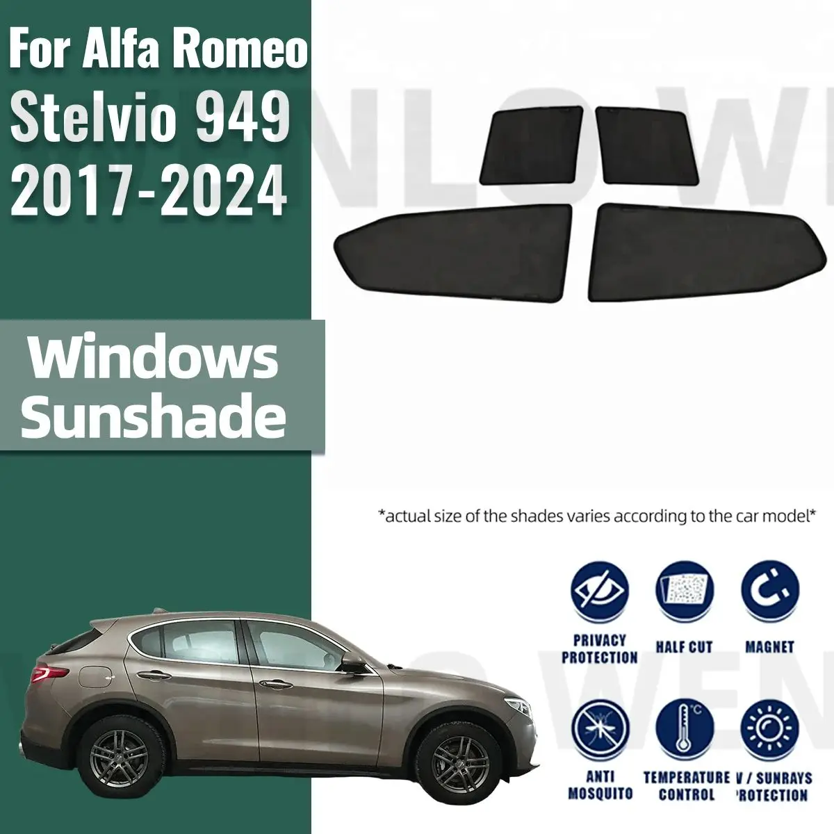 

For ALFA Alfa Romeo Stelvio 949 2017-2024 Magnetic Car Sunshade Shield Front Windshield Frame Curtain Rear Side Window Sun Shade