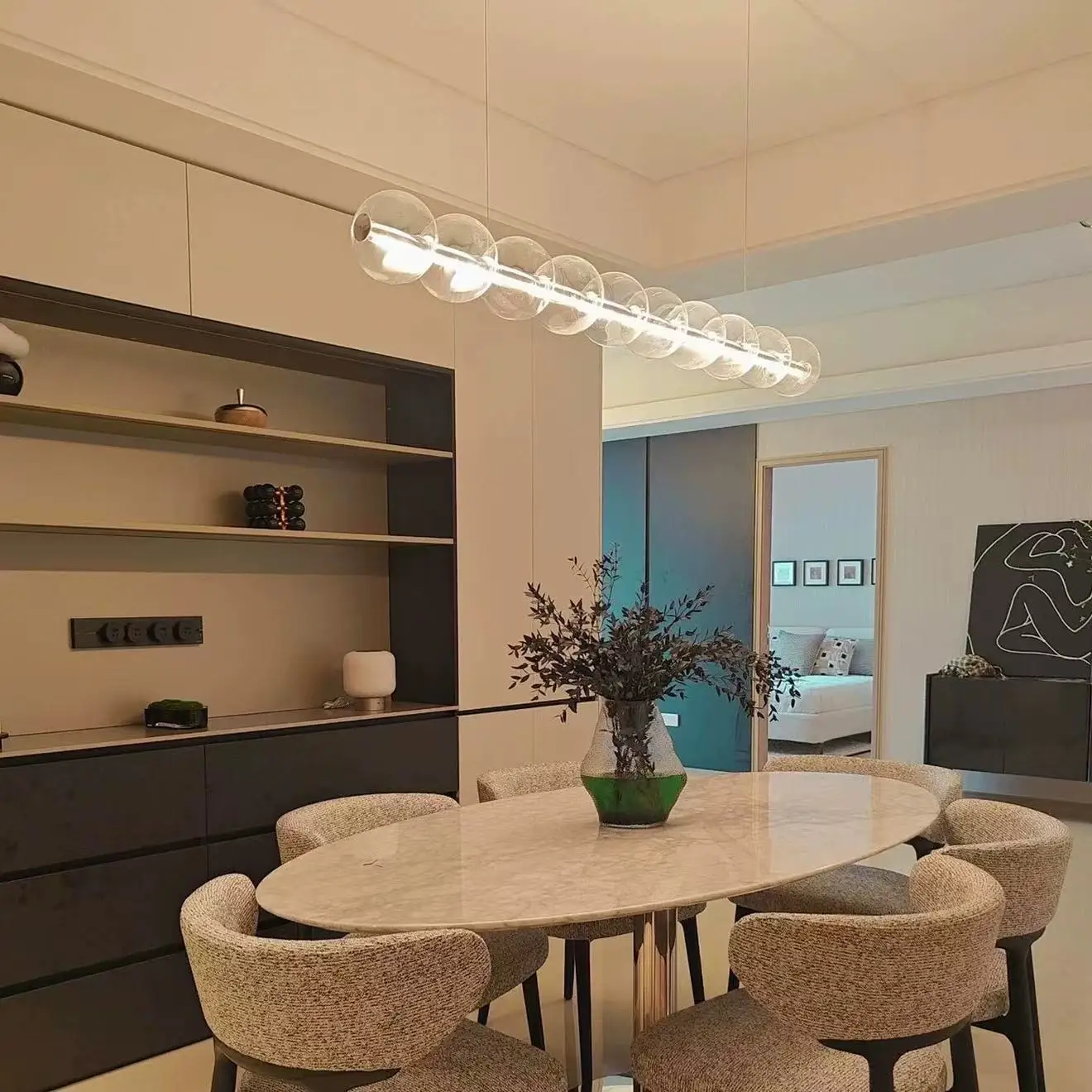 Italian Glass Bubble Pendant Light Dining Room Table Luce Sferica Glass Linear Lights Chandelier for Kitchen Island Bar Counter