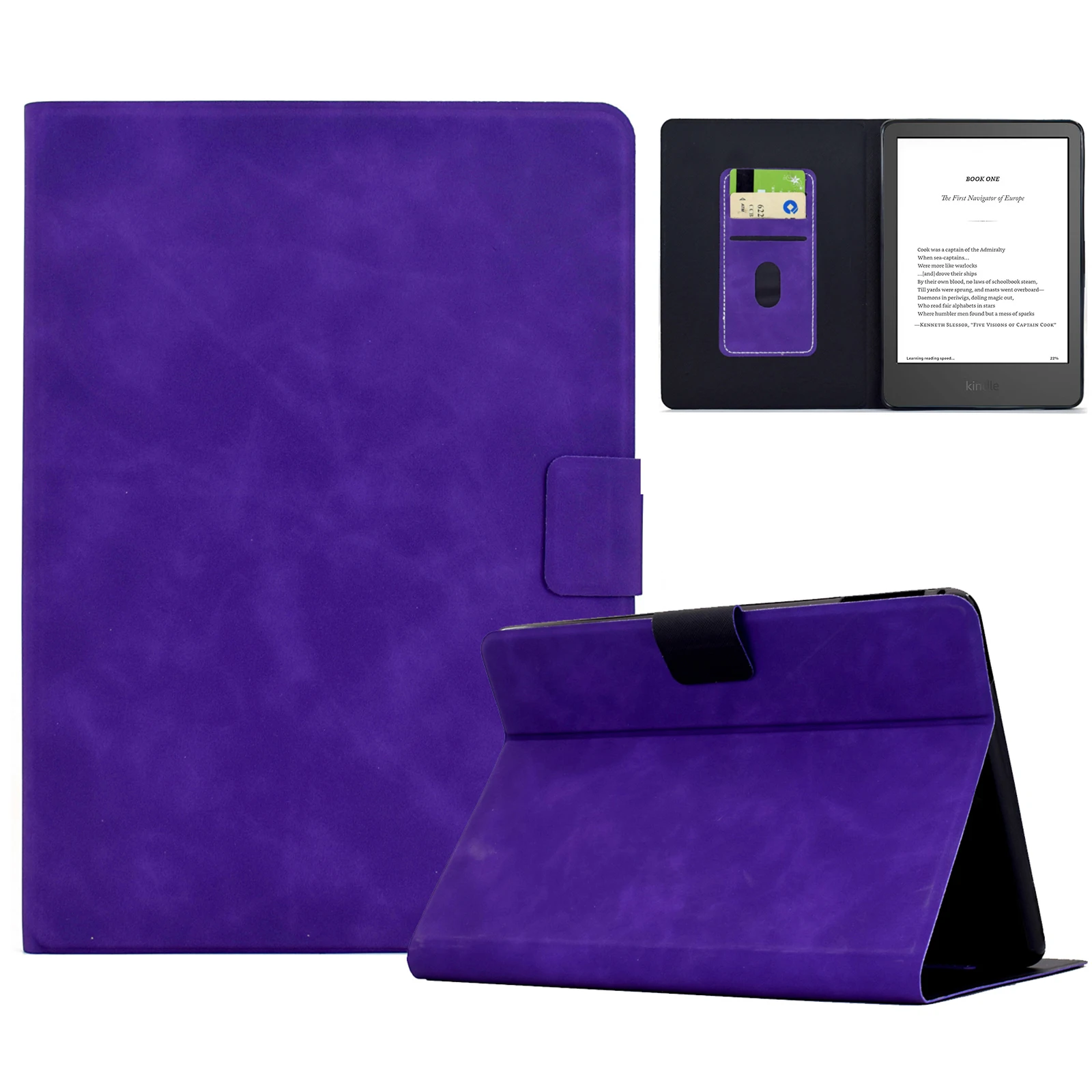 

Чехол для Amazon Kindle 6 дюймов (2024)/2022) из искусственной кожи, чехол для планшета с отделениями для карт - фиолетовый