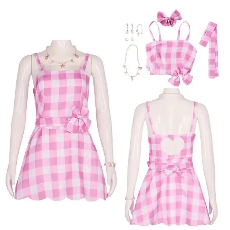 2025 nueva película Barbei disfraz de Cosplay para mujer Barbie dulce vestido rosa traje carnaval disfraces de fiesta de Halloween mascarada ❤ ❤