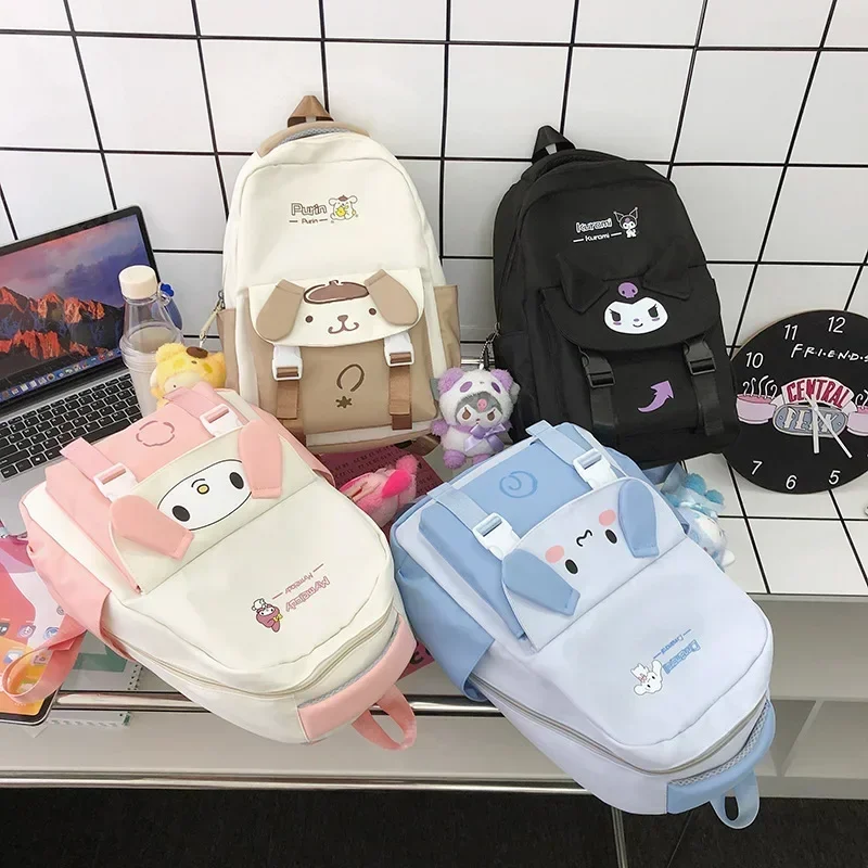 Sanrio My Melody Nylon Backpack Shoulder Bag Anime Kuromi Pom Pom Purin Cartoon Doll Cute School Bag Birthday Christmas Gift