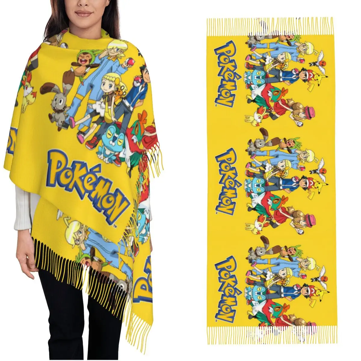 Pokemon Pikachu Anime sciarpa per le donne inverno caldo scialli di Cashmere e avvolgere simpatico cartone animato gioco lungo scialle sciarpa signore