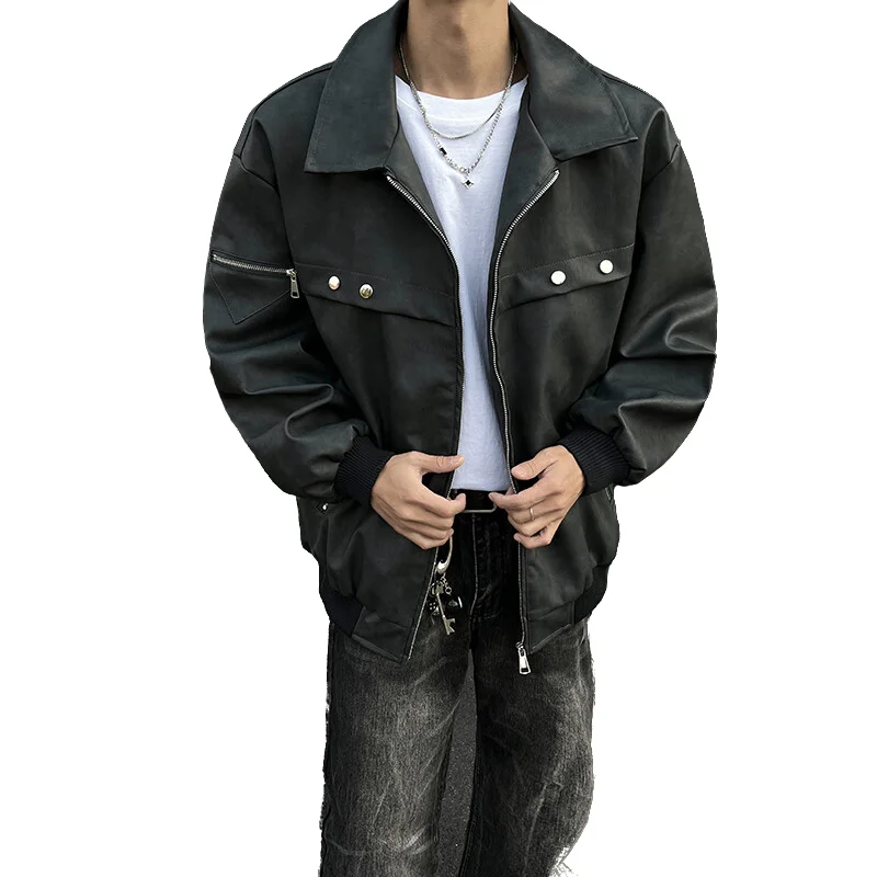 

Men's Faux Leather Jacket Spring and Autumn Fashion Solid Color Lapel Motorcycle Jacket Mature Handsome Men's Casual Wind Coat