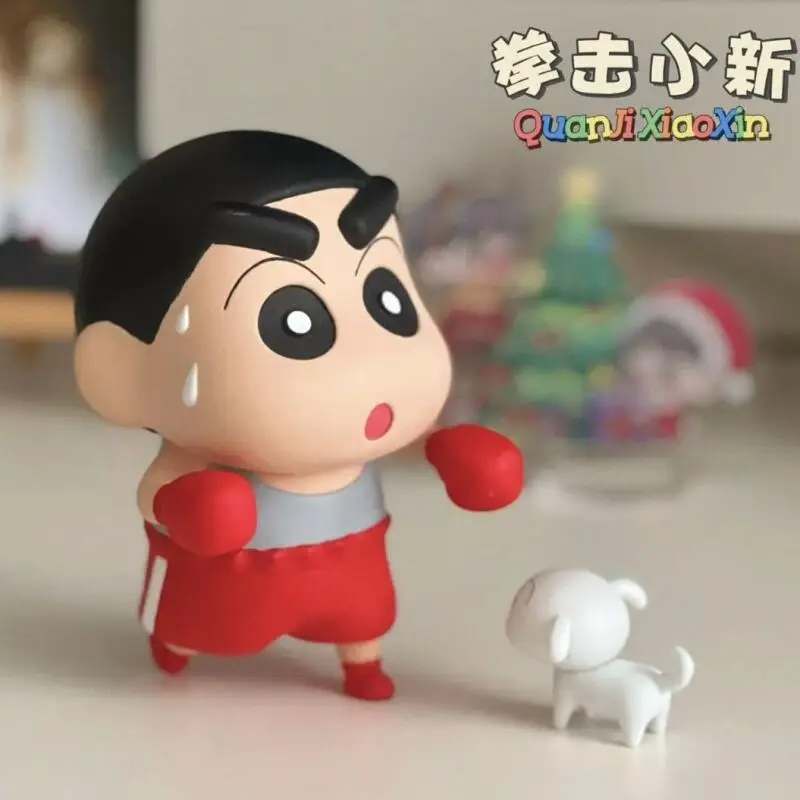 Crayon Shin Chan Boxing Figure Cute Cartoon Doll Desktop Ornament Trendy Toy Collectible Figurine Gift for Birthday Home Decor