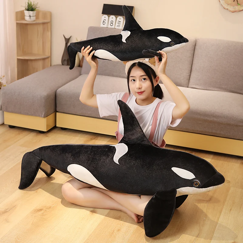 Lifelike Orcinus Orca Black Whale Plush Toys Big Fish Cloth Doll Shark Stuffed Sea Animals Children Birthday Gift