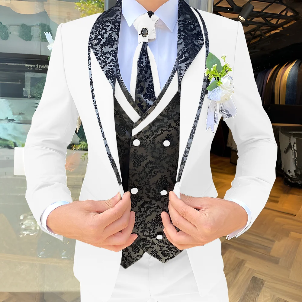 

Handsome Men's Suit 3-piece Elegant Groom Wedding Tuxedo Jacket Pants Vest Customized Formal Blazer for Male