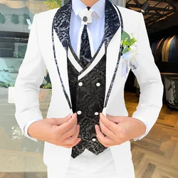 Elegante terno de casamento do noivo masculino, blazer formal personalizado, bonito smoking, jaqueta, calças, colete, masculino, 3 peças