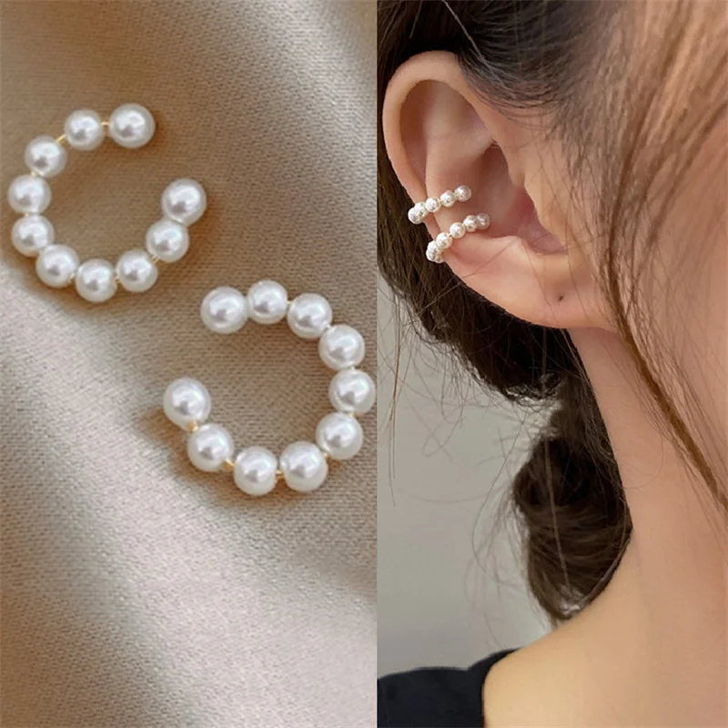 C-shaped Pearl Ear Cuff Clip Earrings Non-Piercing Bone Ear Ring Minimalist Ear Bone Clip For Women Fashion Jewelry